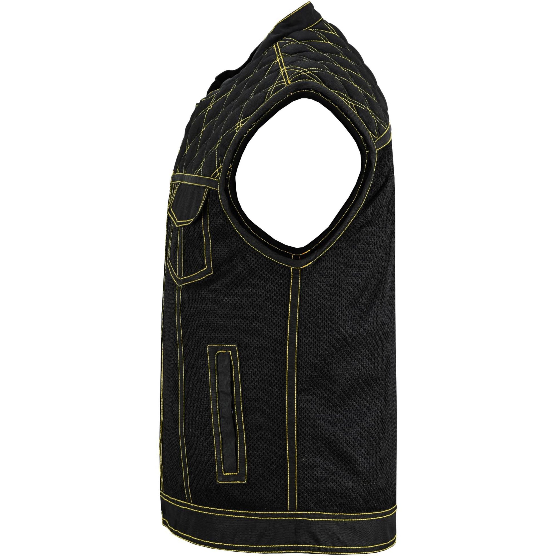 Nitro Rush Men's Black Mesh Textile Vest with Yellow Diamond Stitch Renegade Classics