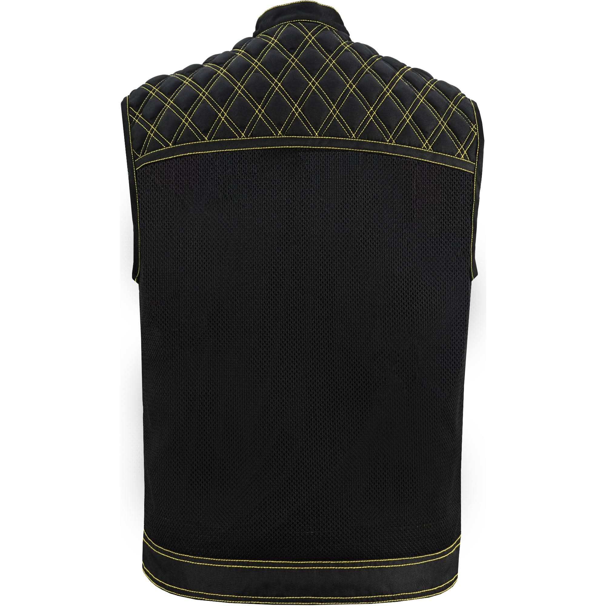 Nitro Rush Men's Black Mesh Textile Vest with Yellow Diamond Stitch Renegade Classics
