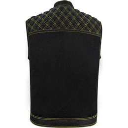 Nitro Rush Men's Black Mesh Textile Vest with Yellow Diamond Stitch Renegade Classics