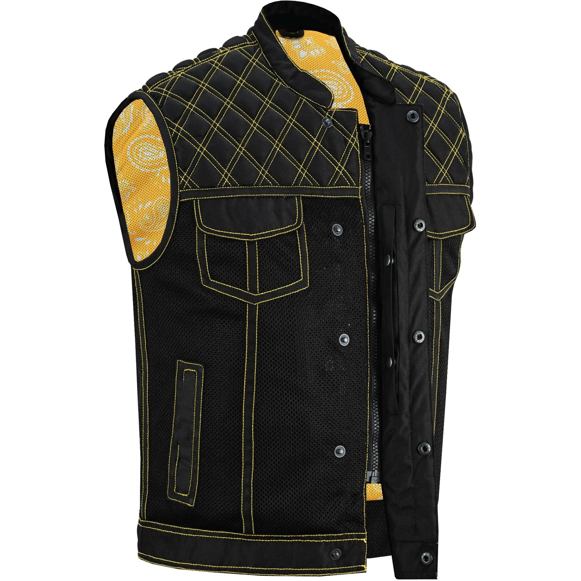 Nitro Rush Men's Black Mesh Textile Vest with Yellow Diamond Stitch Renegade Classics