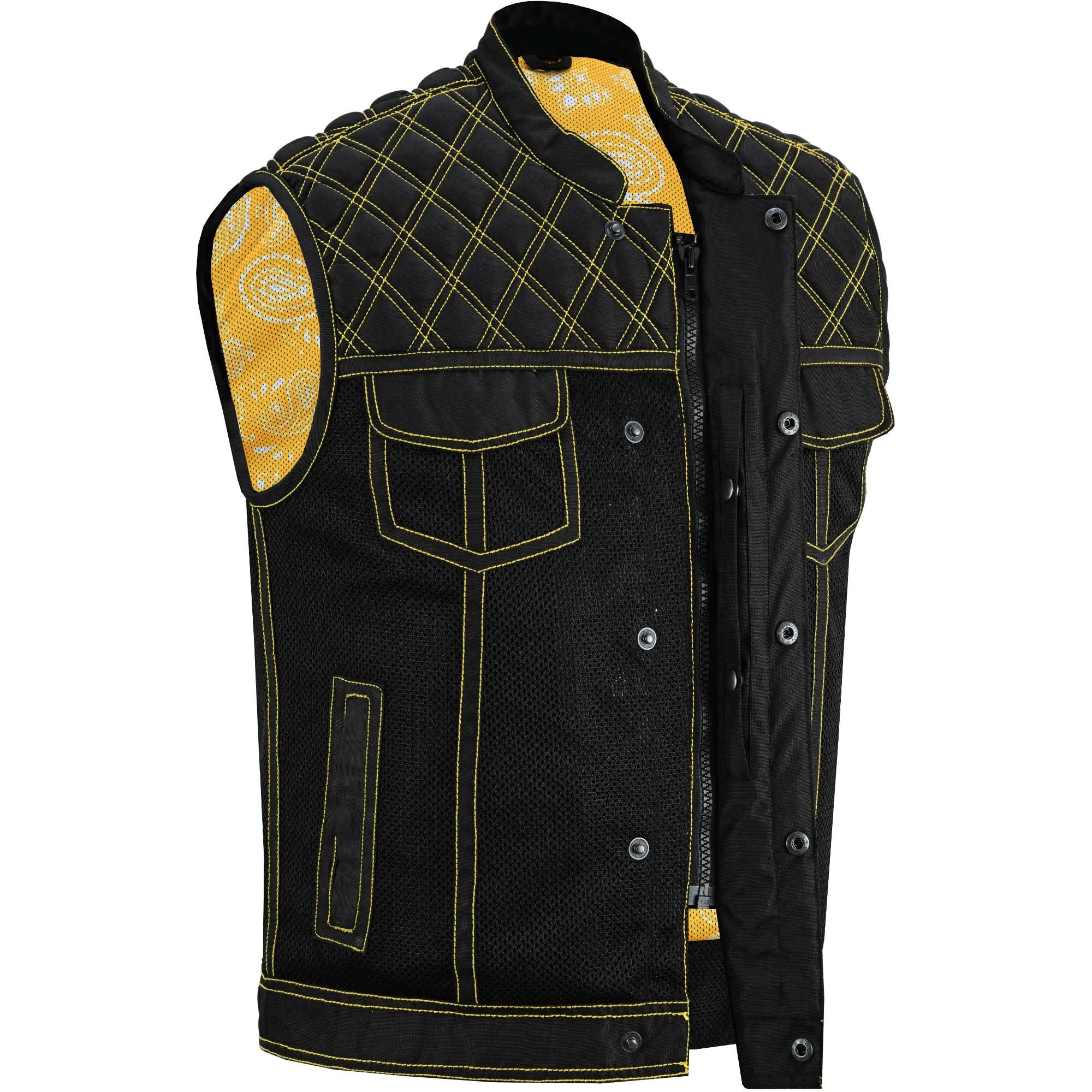 Nitro Rush Men's Black Mesh Textile Vest with Yellow Diamond Stitch Renegade Classics