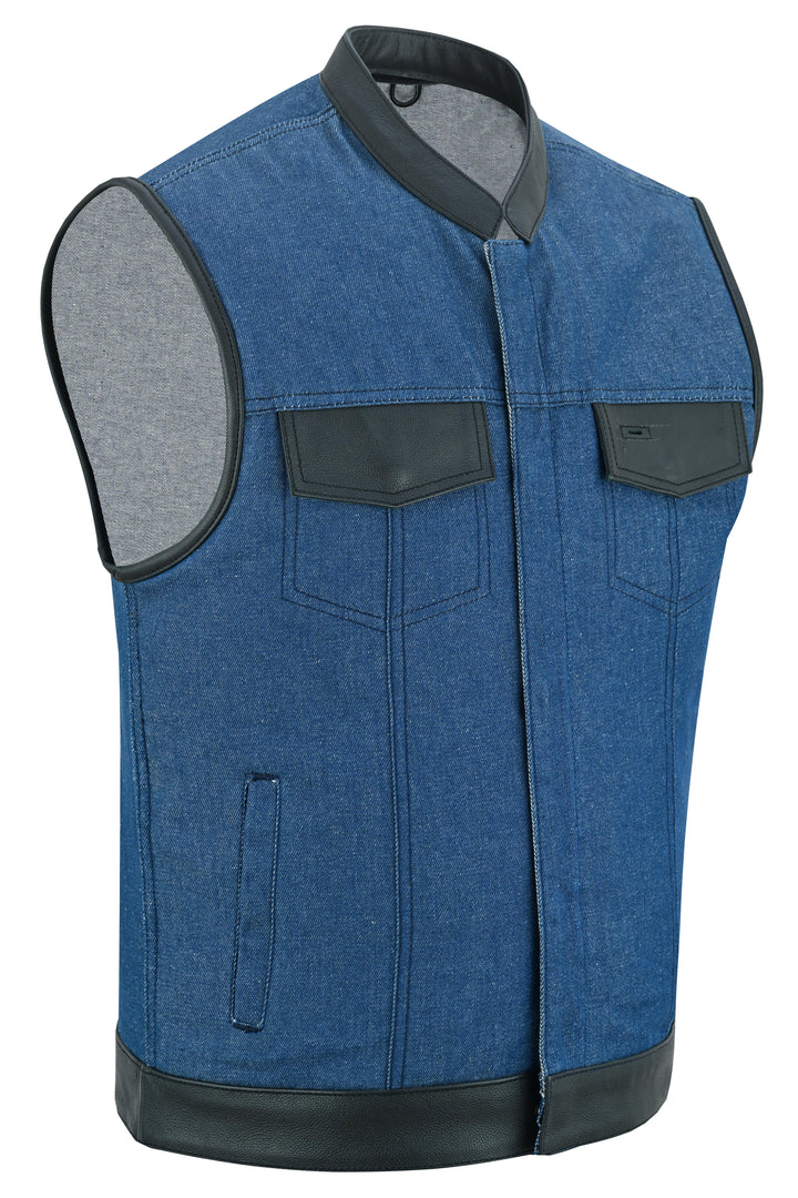 GrindStone Men's  Broken Blue Denim Motorcycle Vest