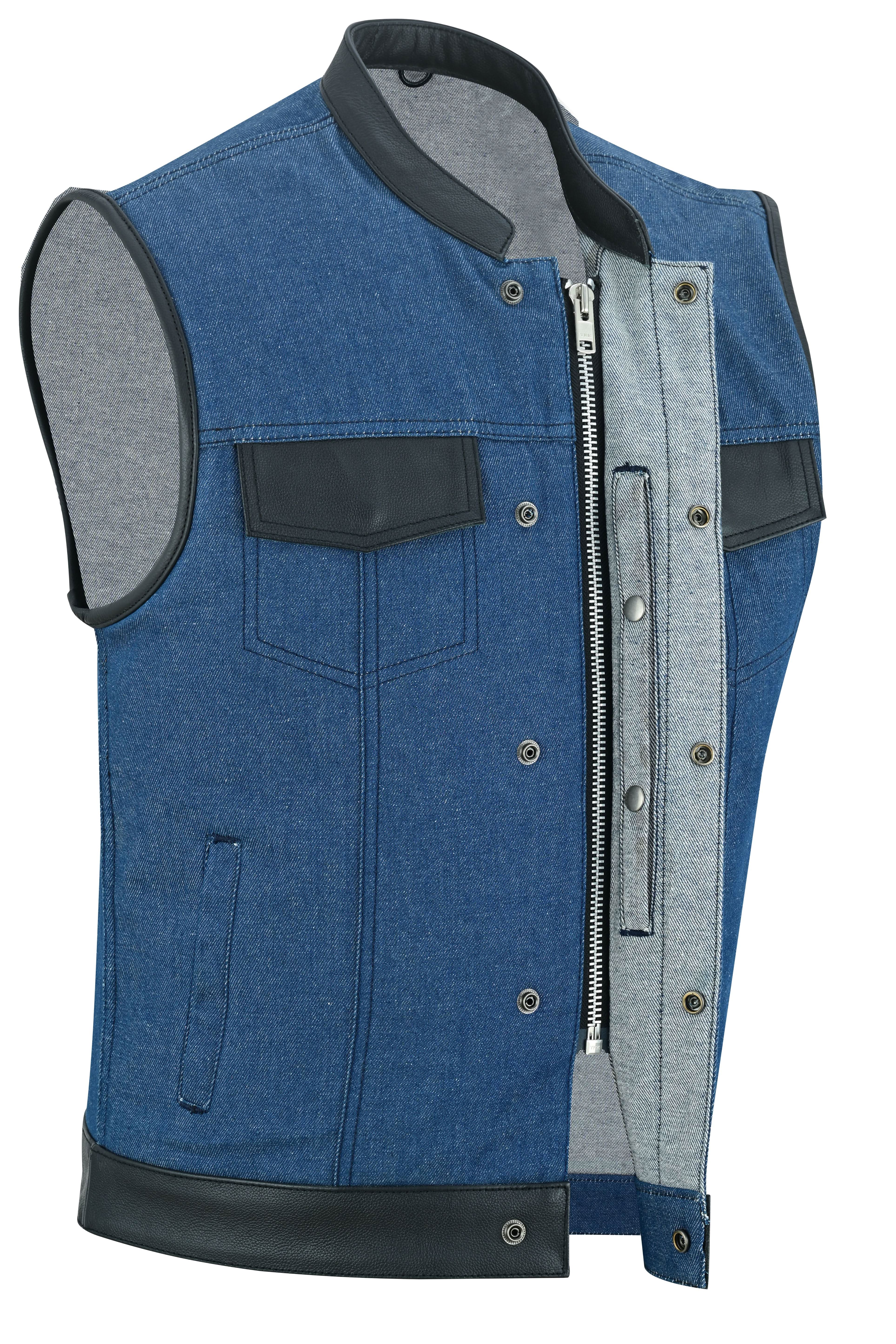 GrindStone Men's Broken Blue Denim Motorcycle Vest Men's Denim Vests Renegade Classics