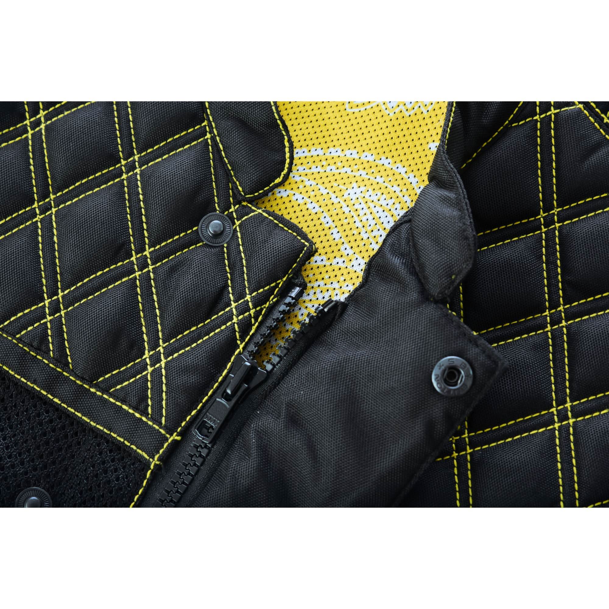 Nitro Rush Men's Black Mesh Textile Vest with Yellow Diamond Stitch Renegade Classics