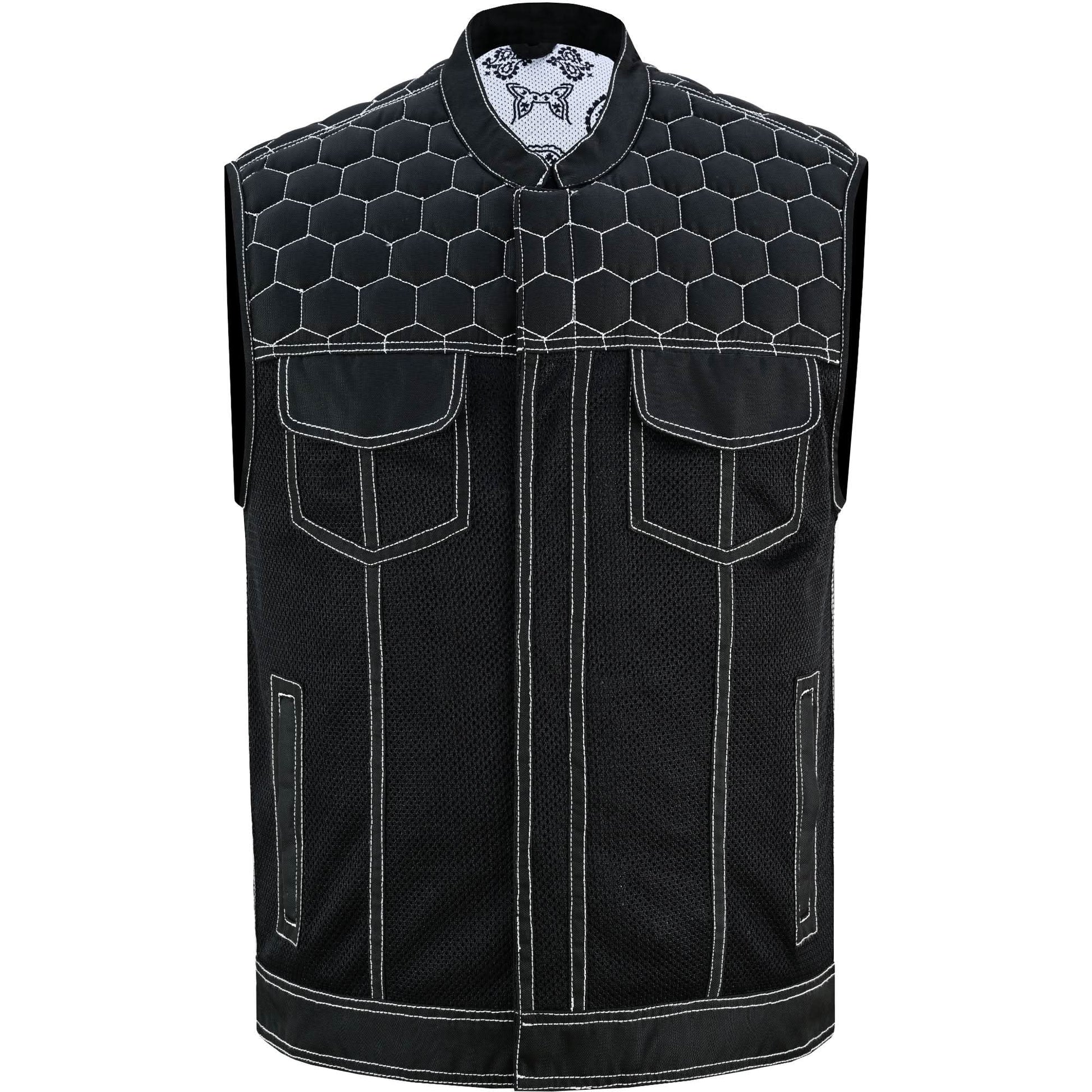 Men's Black Mesh Textile Vest with White Paisley Liner Renegade Classics