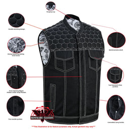 Men's Black Mesh Textile Vest with White Paisley Liner