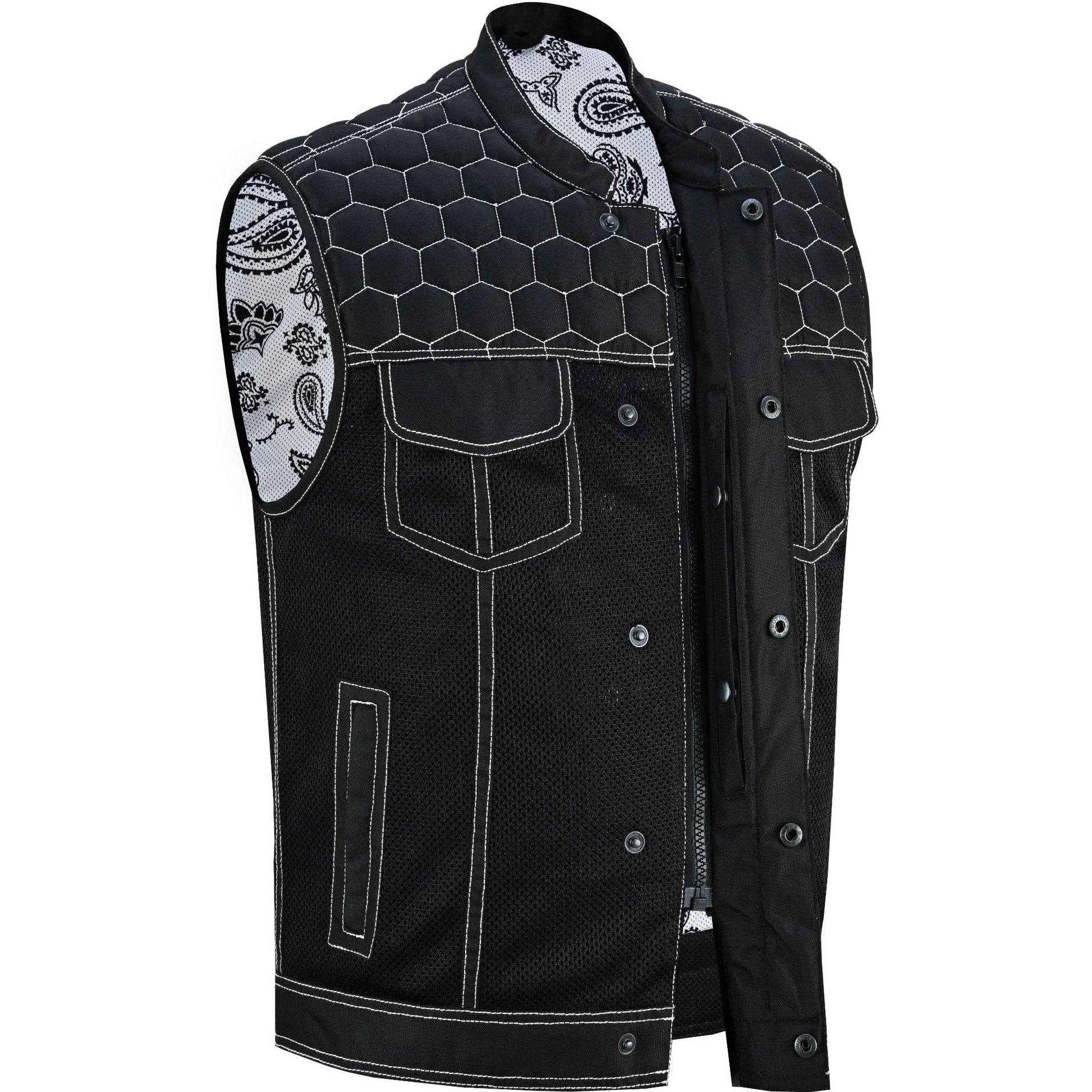 Men's Black Mesh Textile Vest with White Paisley Liner Renegade Classics