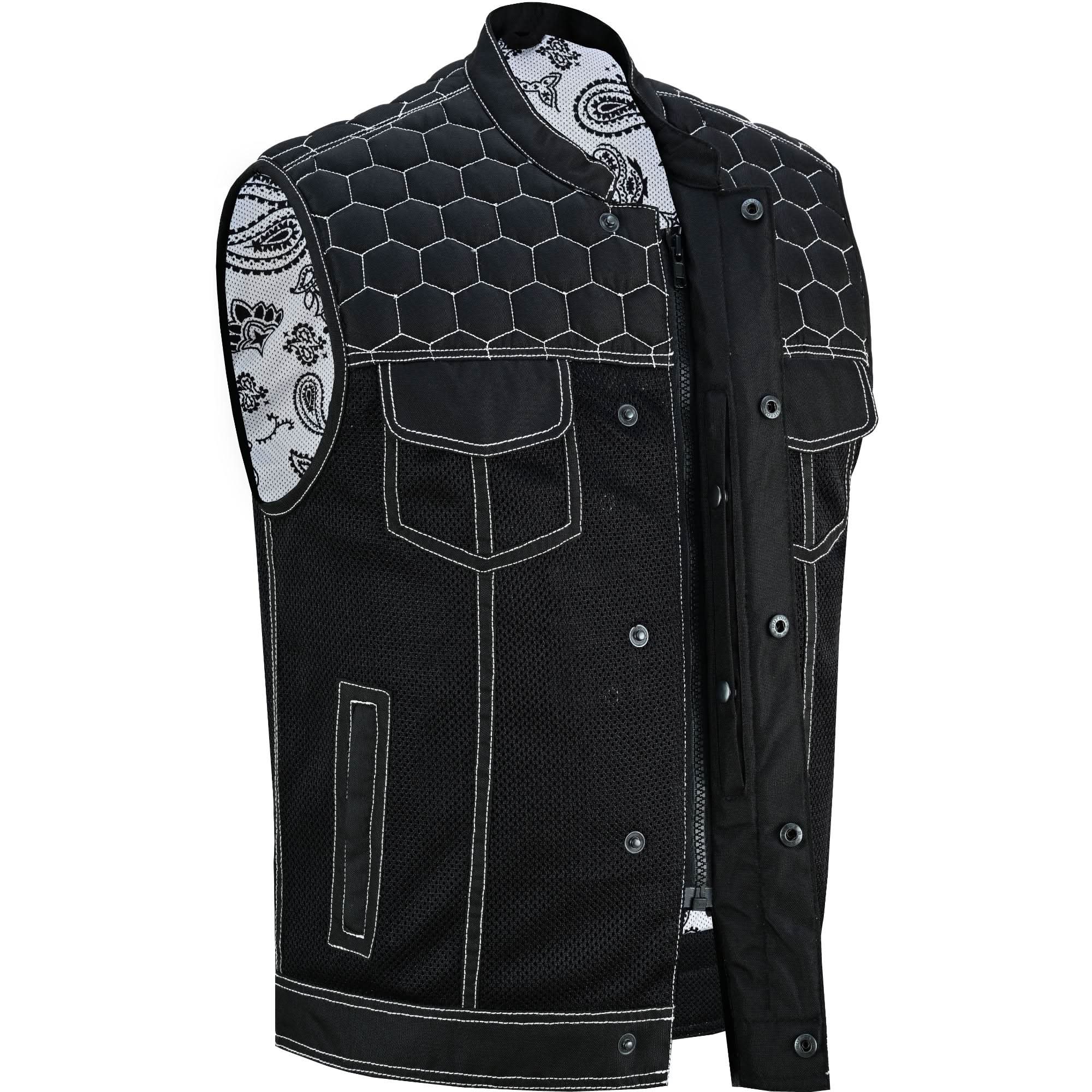 Men's Black Mesh Textile Vest with White Paisley Liner Renegade Classics