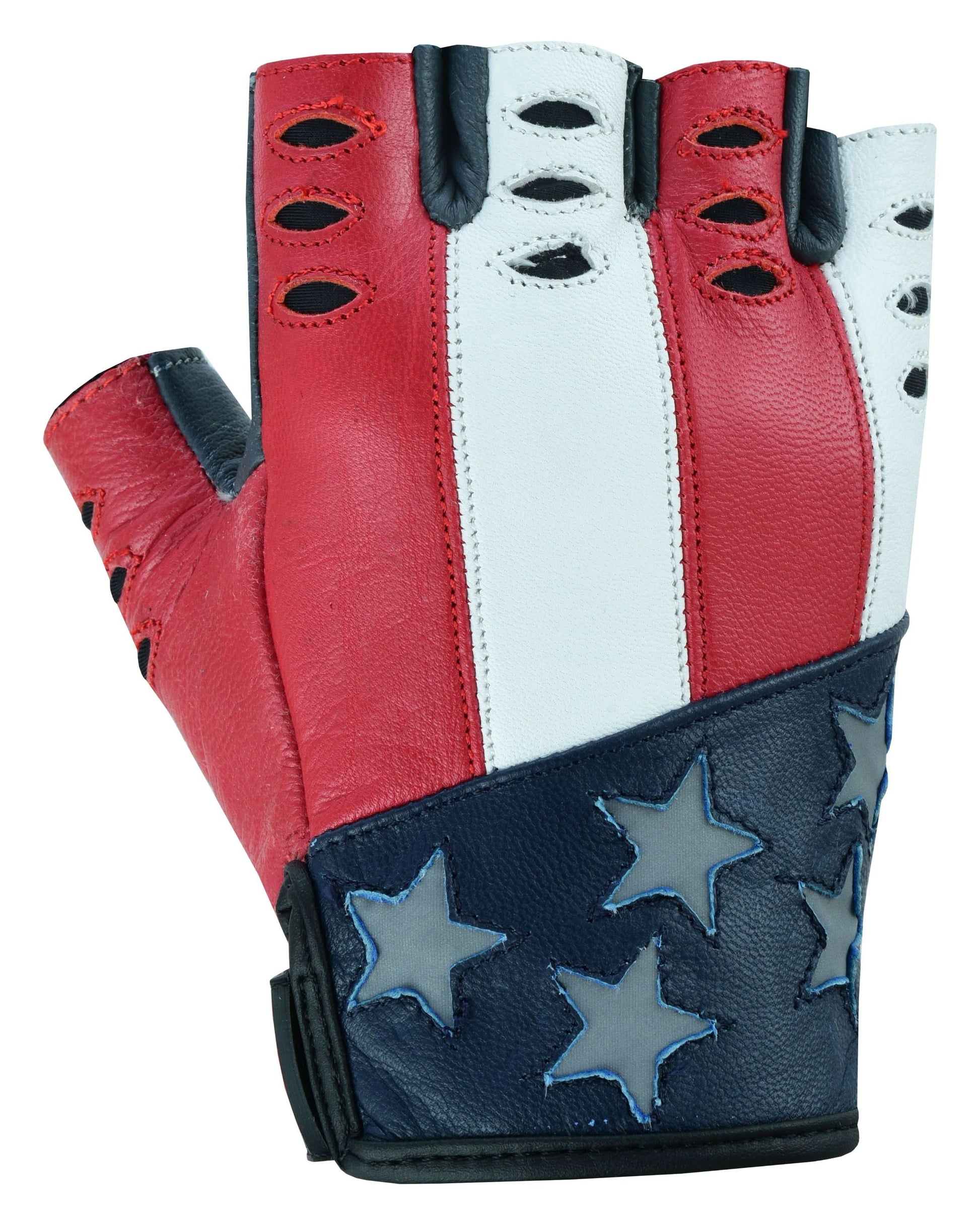 ThrottleFit Men's leather Fingerless gloves - Red, White & Blue Men's Fingerless Gloves Renegade Classics