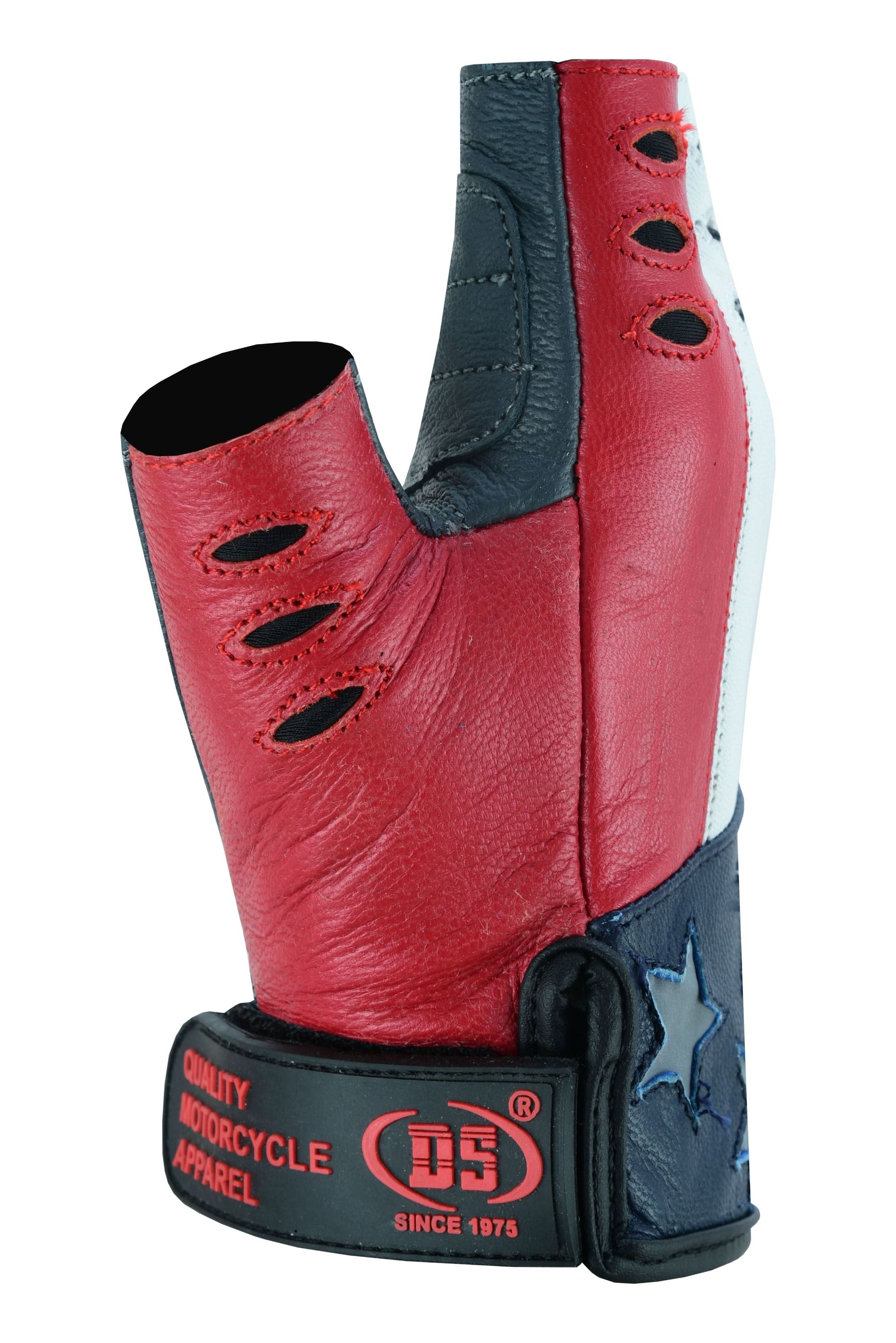 ThrottleFit Men's leather Fingerless gloves - Red, White & Blue Men's Fingerless Gloves Renegade Classics