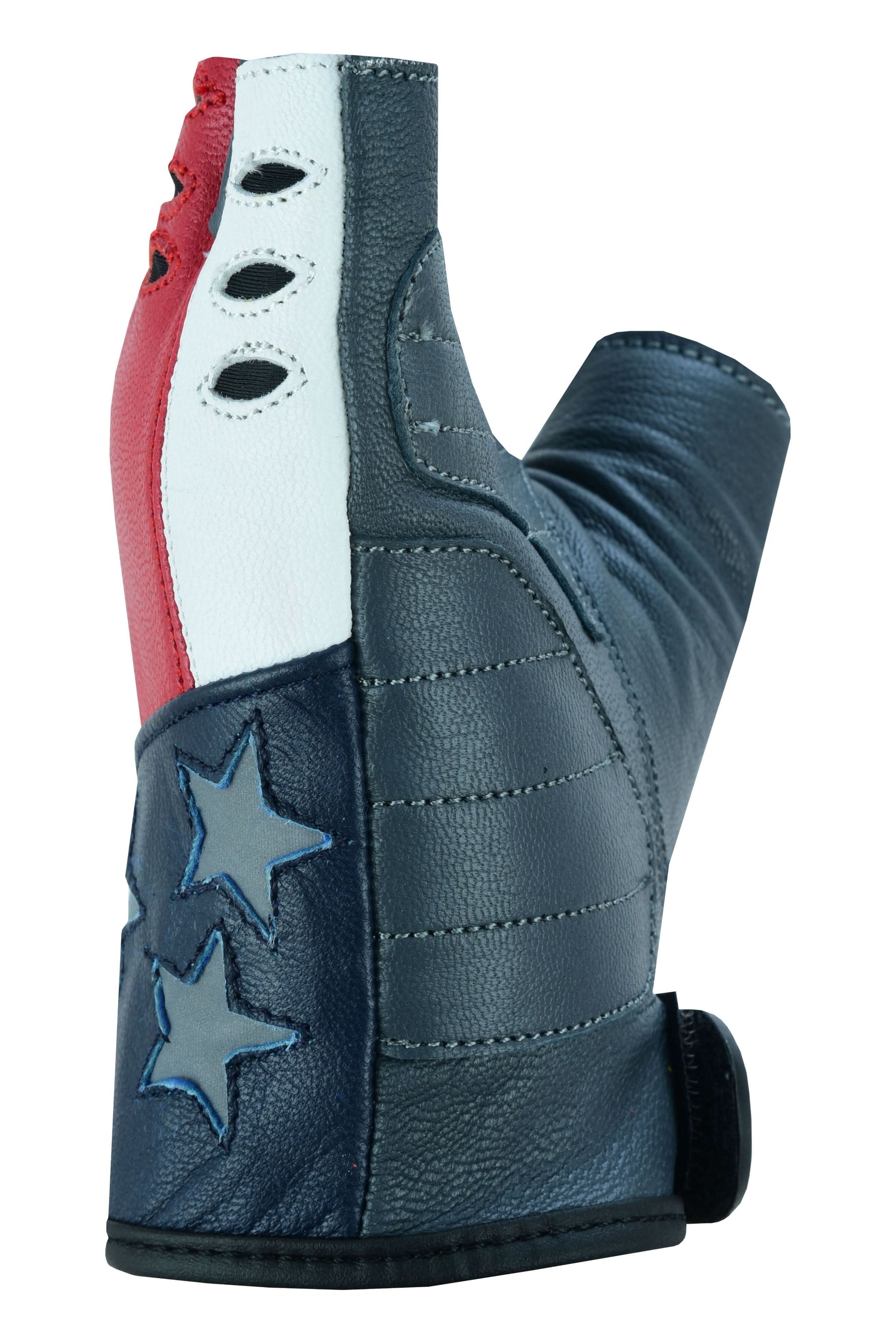 ThrottleFit Men's leather Fingerless gloves - Red, White & Blue Men's Fingerless Gloves Renegade Classics