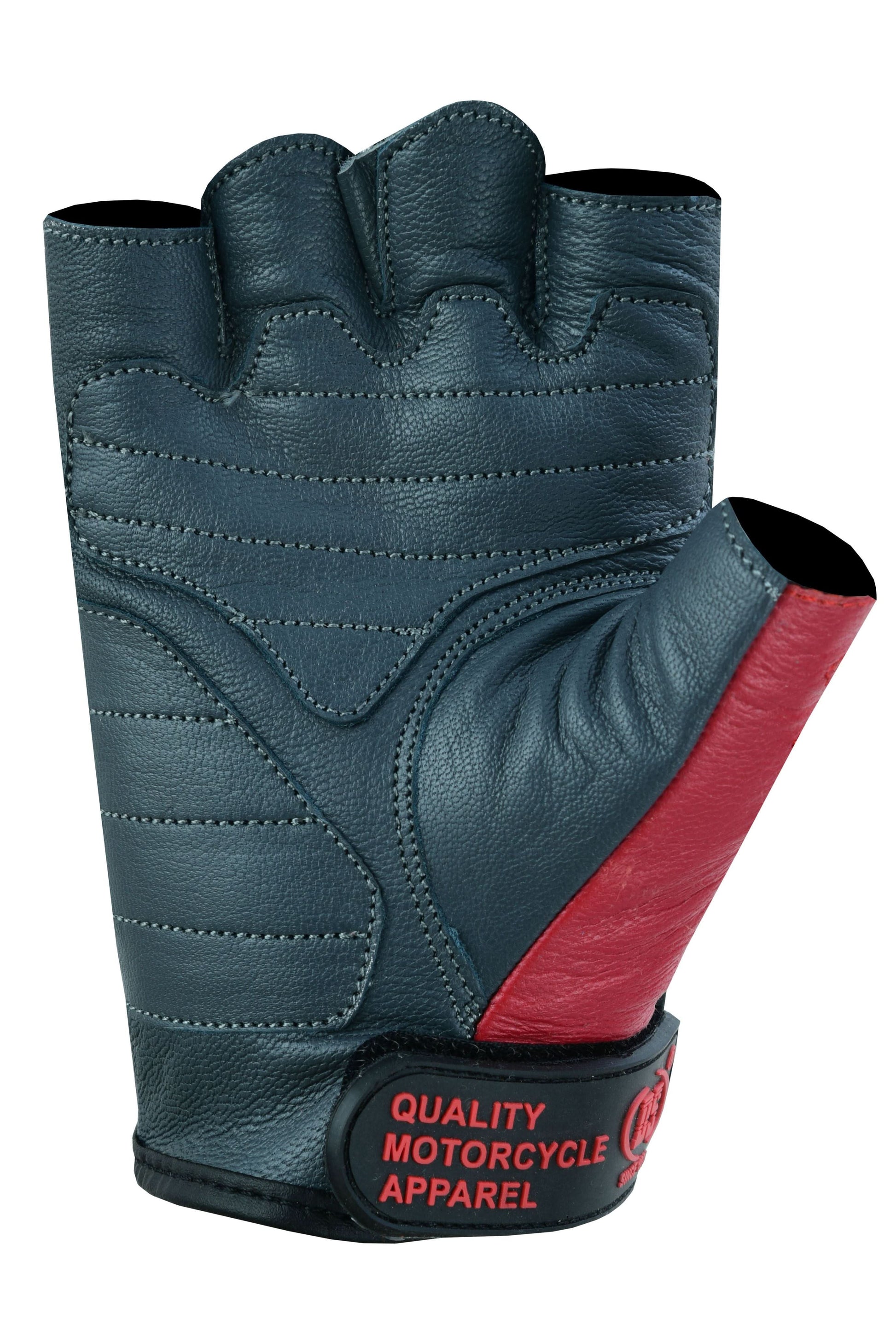 ThrottleFit Men's leather Fingerless gloves - Red, White & Blue Men's Fingerless Gloves Renegade Classics
