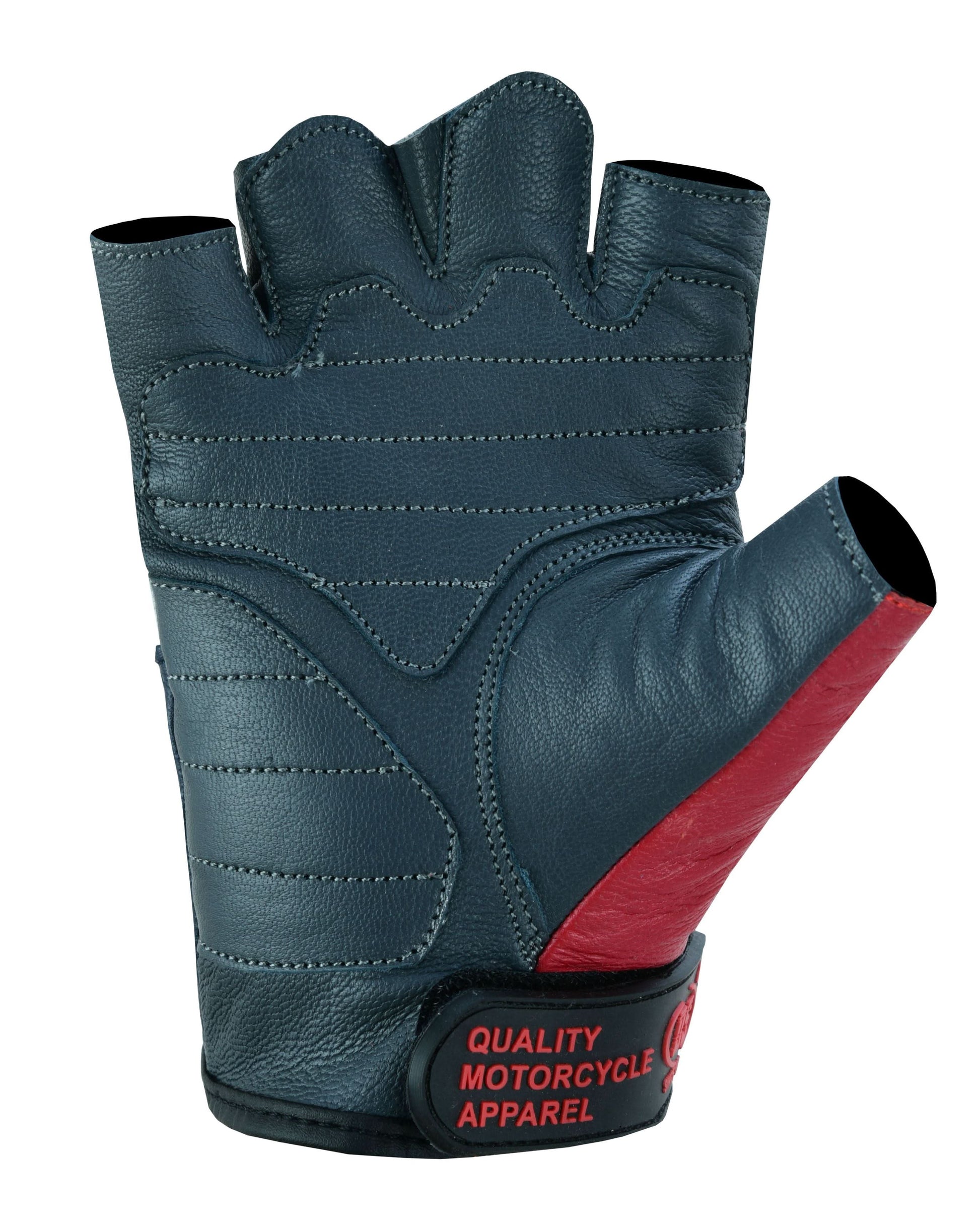 ThrottleFit Men's leather Fingerless gloves - Red, White & Blue Men's Fingerless Gloves Renegade Classics