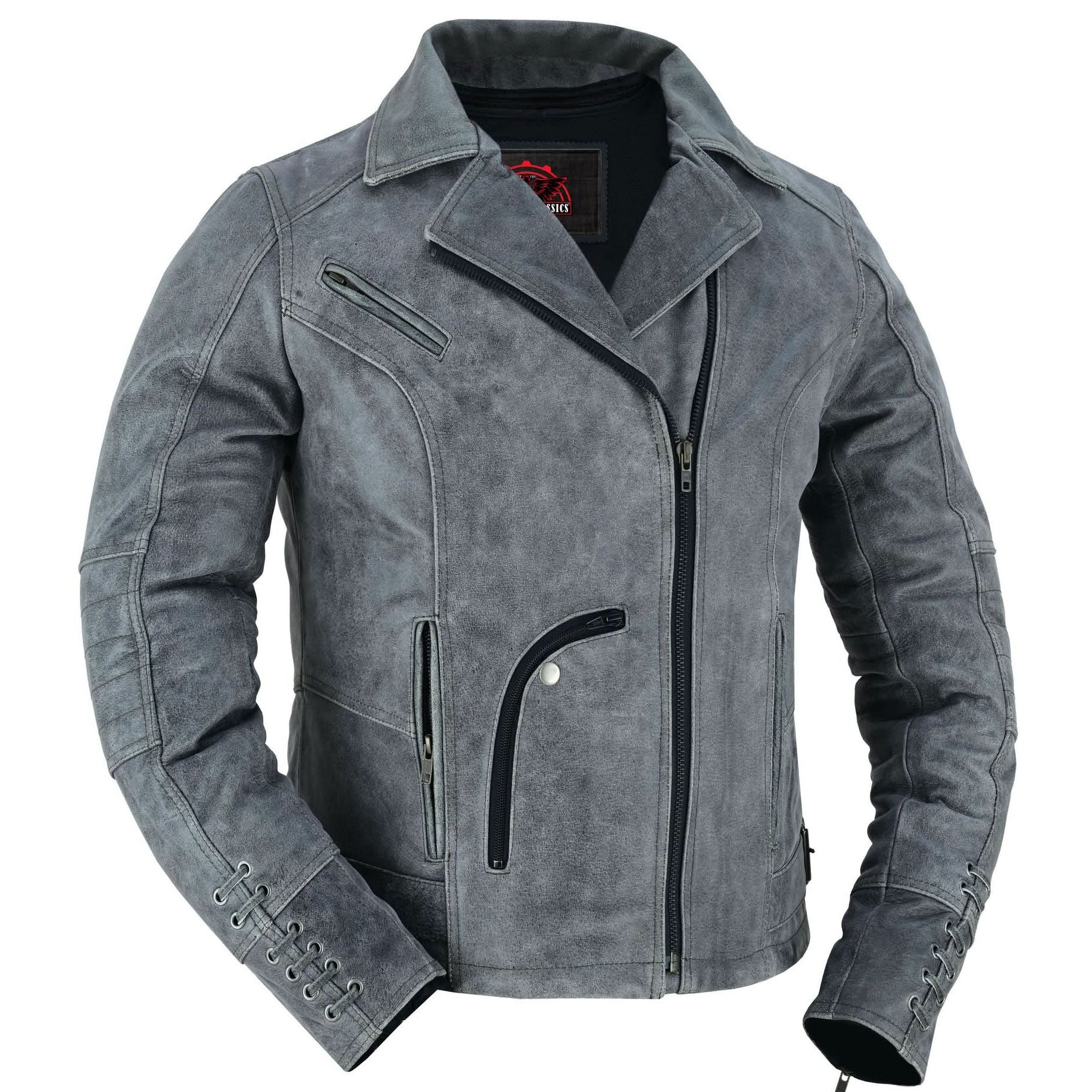 Frost Fury Women's  Leather  Biker Jacket – Gray