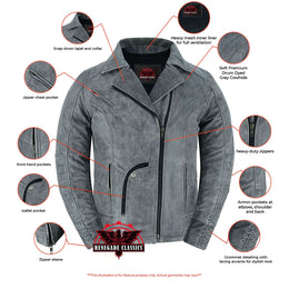 Frost Fury Women's  Leather  Biker Jacket – Gray