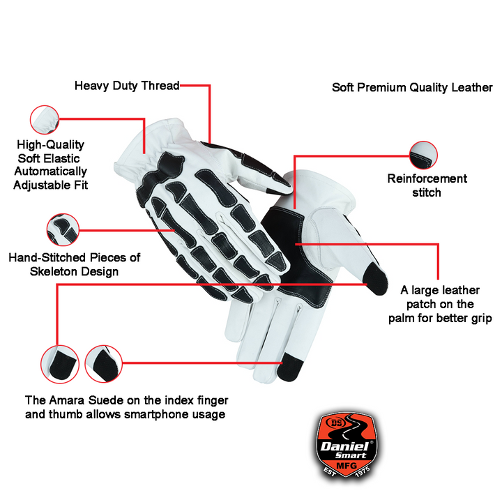 Glove Grace White and Black Skeleton Hand Riding Glove Renegade Classics