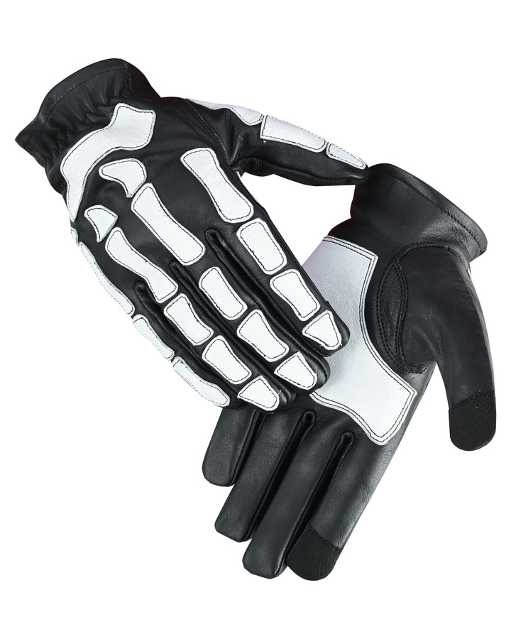 SkullTrail Men's Glow Bones Black & White Leather Skeleton Gloves