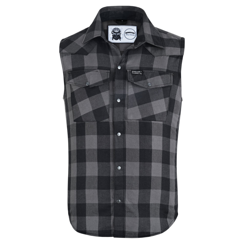 Gray Ride Men's Gray and Black Sleeveless Flannel Shirt Flannels Renegade Classics