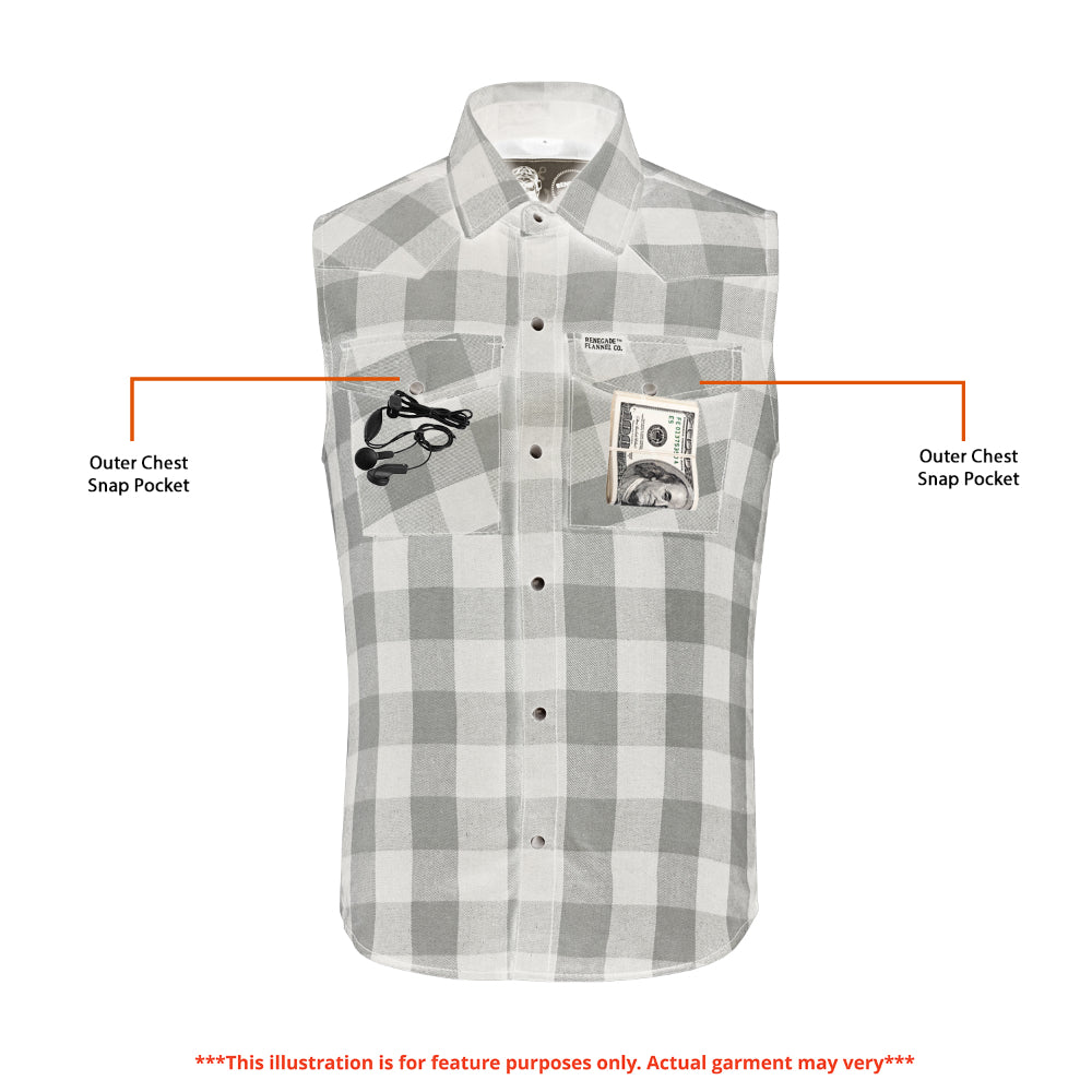 Gray Ride Men's Gray and Black Sleeveless Flannel Shirt Flannels Renegade Classics