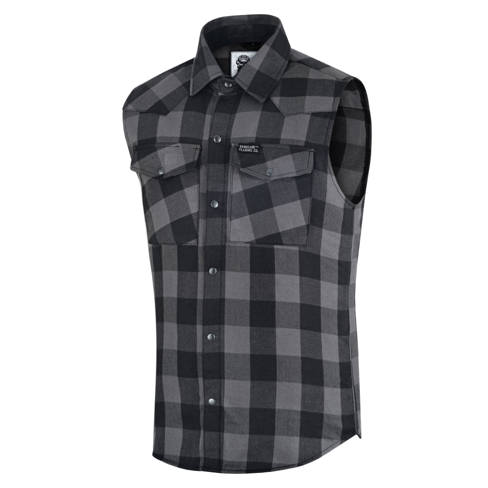 Gray Ride Men's Gray and Black Sleeveless Flannel Shirt Flannels Renegade Classics