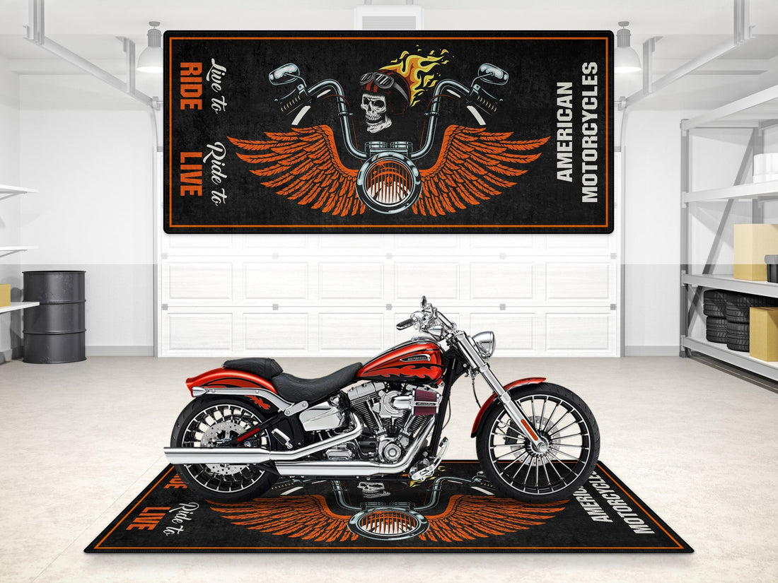 Motorcycle Mat Skull Design for Chopper, Cruiser, Touring, Sport Motorcycle - MM752