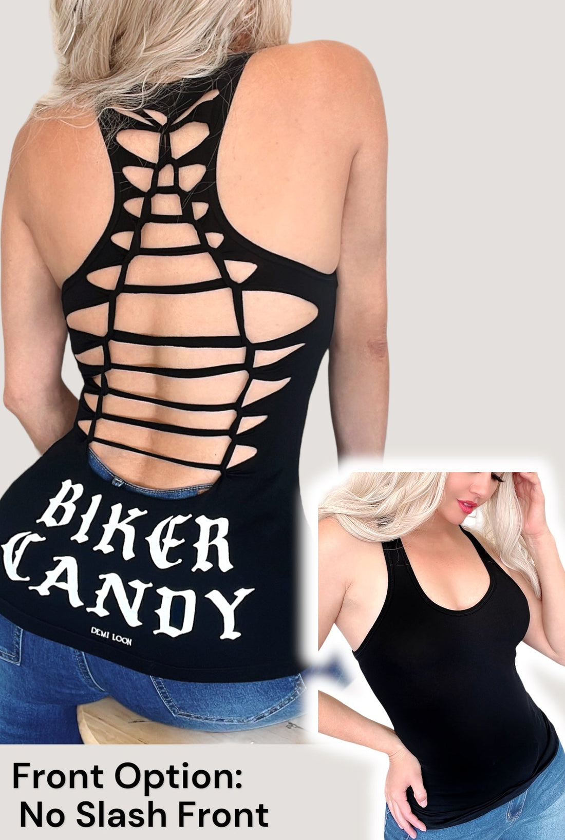 Biker Candy Graphic Back Racerback Sexy Slashed Biker Festival Tank