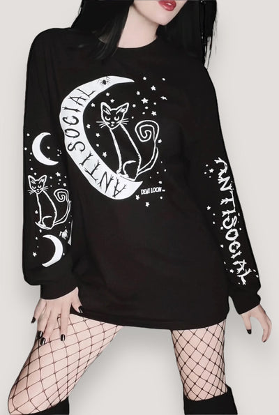 Antisocial Sleeve Print Boyfriend LS Tee