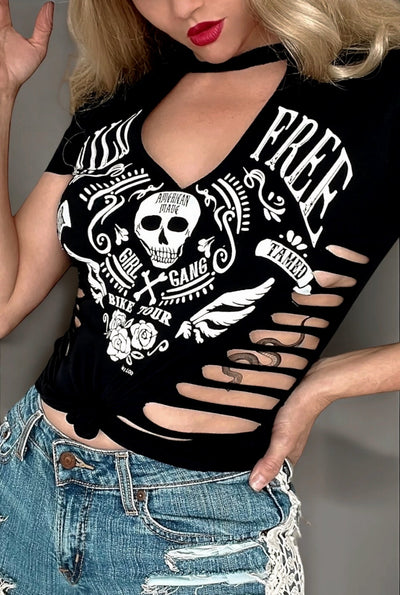 Wild & Free Slashed Distressed Vintage Festival Tee
