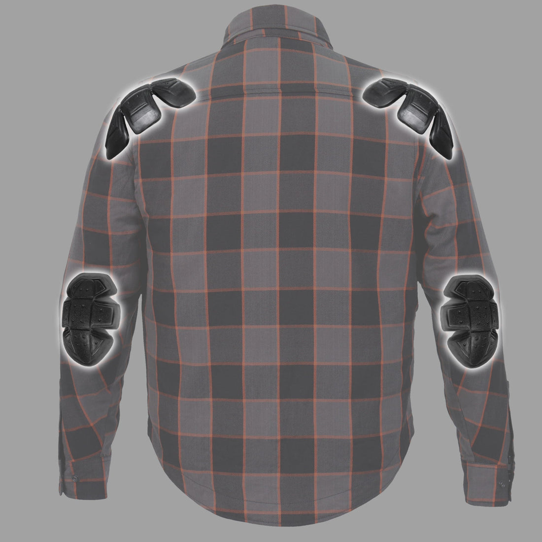 Hot Leathers JKM3010 Men's Black and Grey with Orange Armored Flannel Shirt