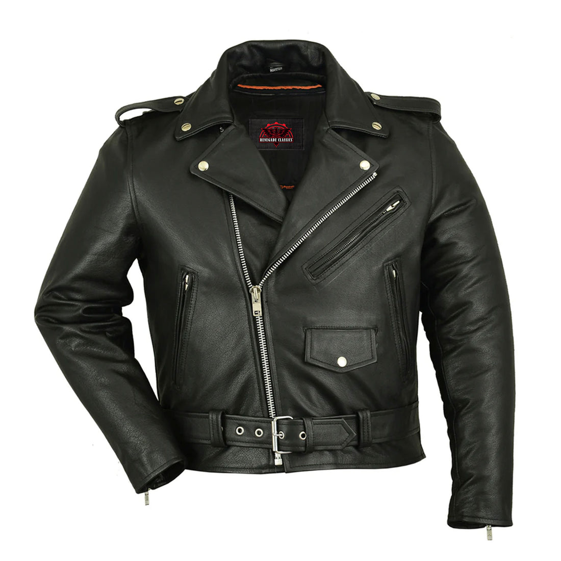 Jansen Men's Leather Motorcycle Jacket - Black