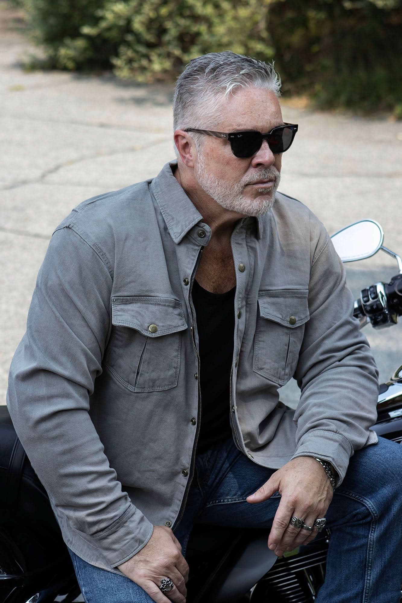 Milwaukee Leather MPM1621 Men's Grey Long Sleeve Flannel Biker Shirt w/ CE Armor - Reinforced w/ Aramid Fibers