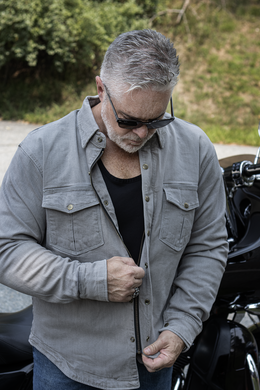 Milwaukee Leather MPM1621 Men's Grey Long Sleeve Flannel Biker Shirt w/ CE Armor - Reinforced w/ Aramid Fibers