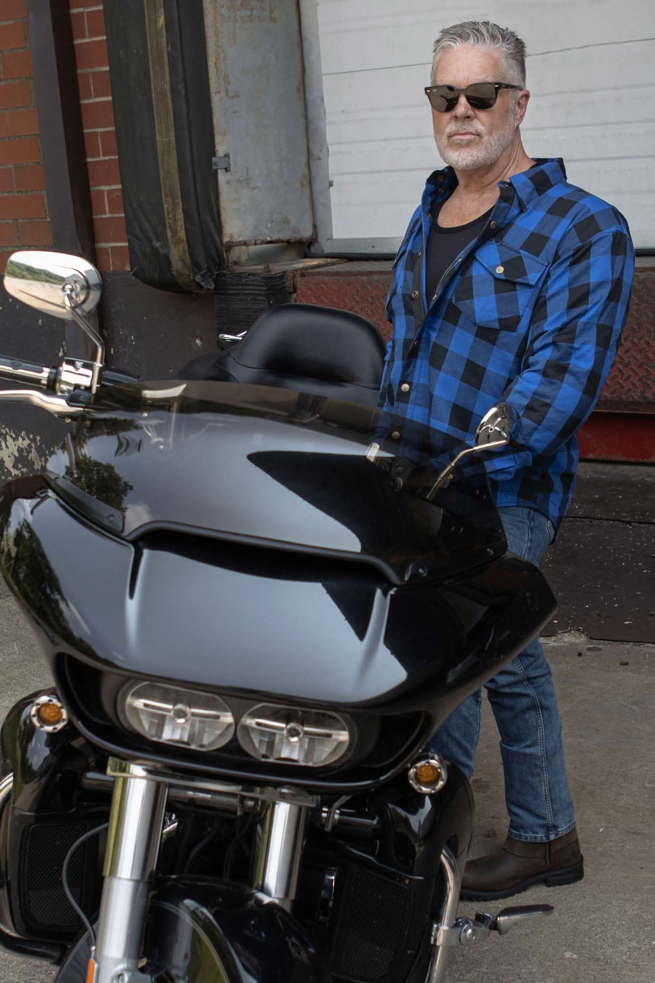 Milwaukee Leather Men's Plaid Flannel Blue Biker Shirt with CE Approved Armor Reinforced w/Aramid Fiber MPM1634