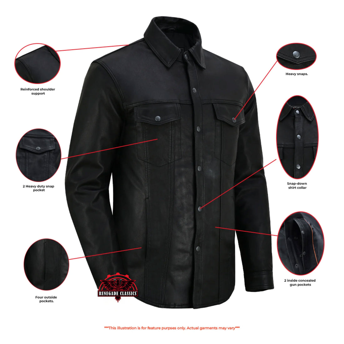Midnight Men's Black Leather Motorcycle  Shirt