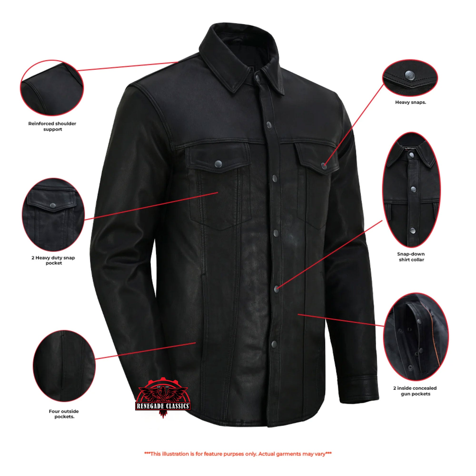 Midnight Men's Black Leather Motorcycle Shirt