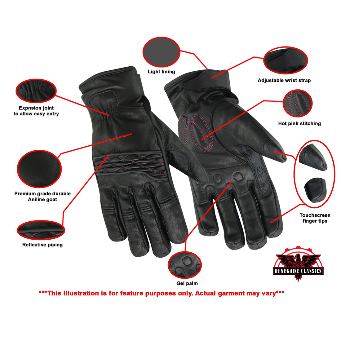 MotoFemme Womens Leather Gloves