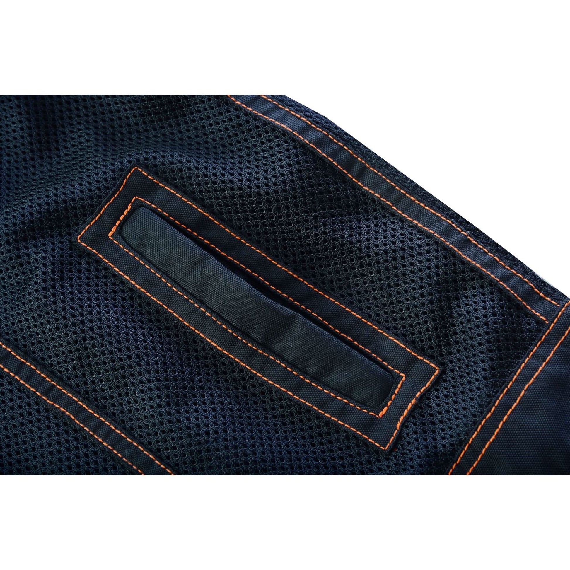 Night Tiger Menâ€™s Black Mesh Textile Vest with Orange Diamond Stitch Mens Textile Vests Renegade Classics