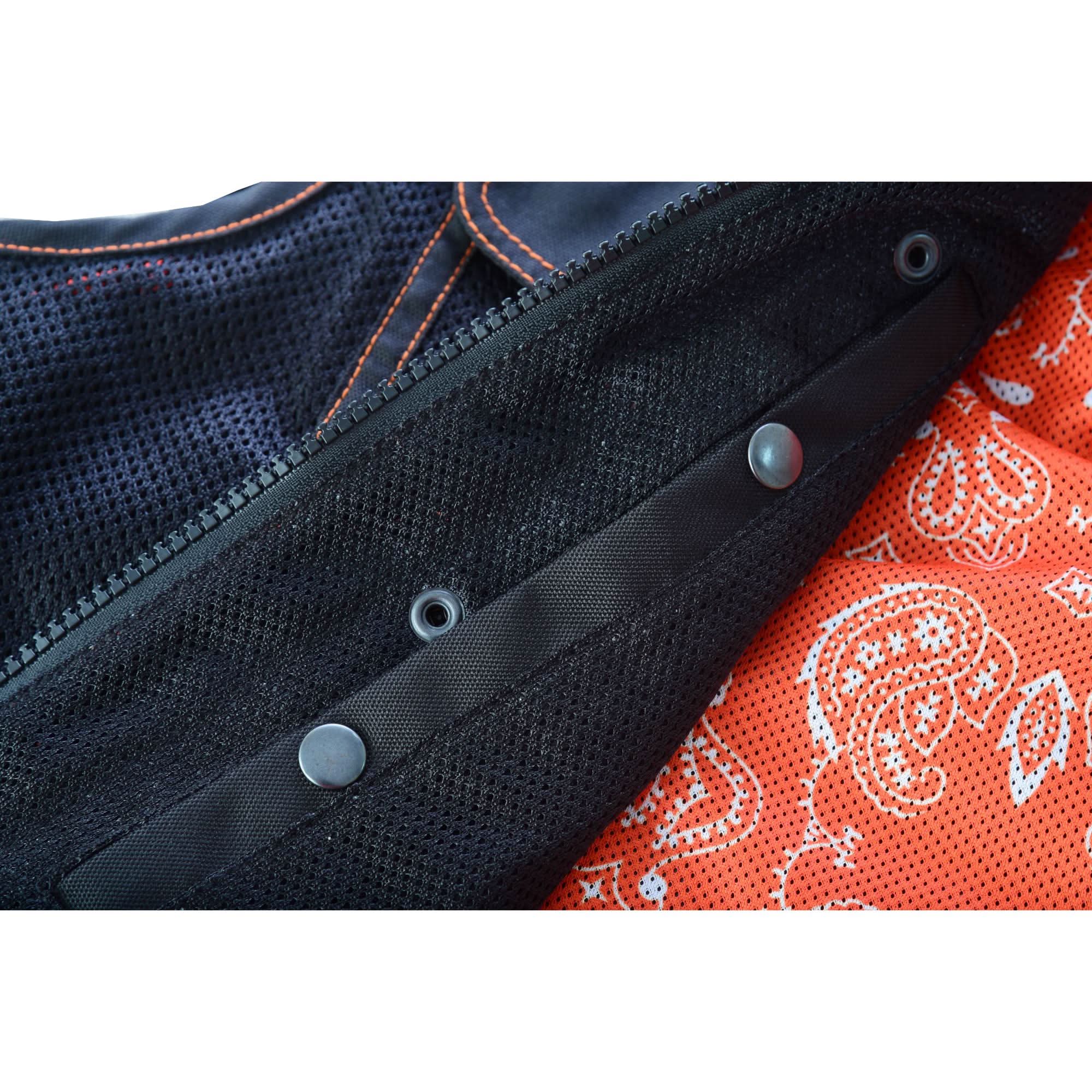 Night Tiger Menâ€™s Black Mesh Textile Vest with Orange Diamond Stitch Mens Textile Vests Renegade Classics