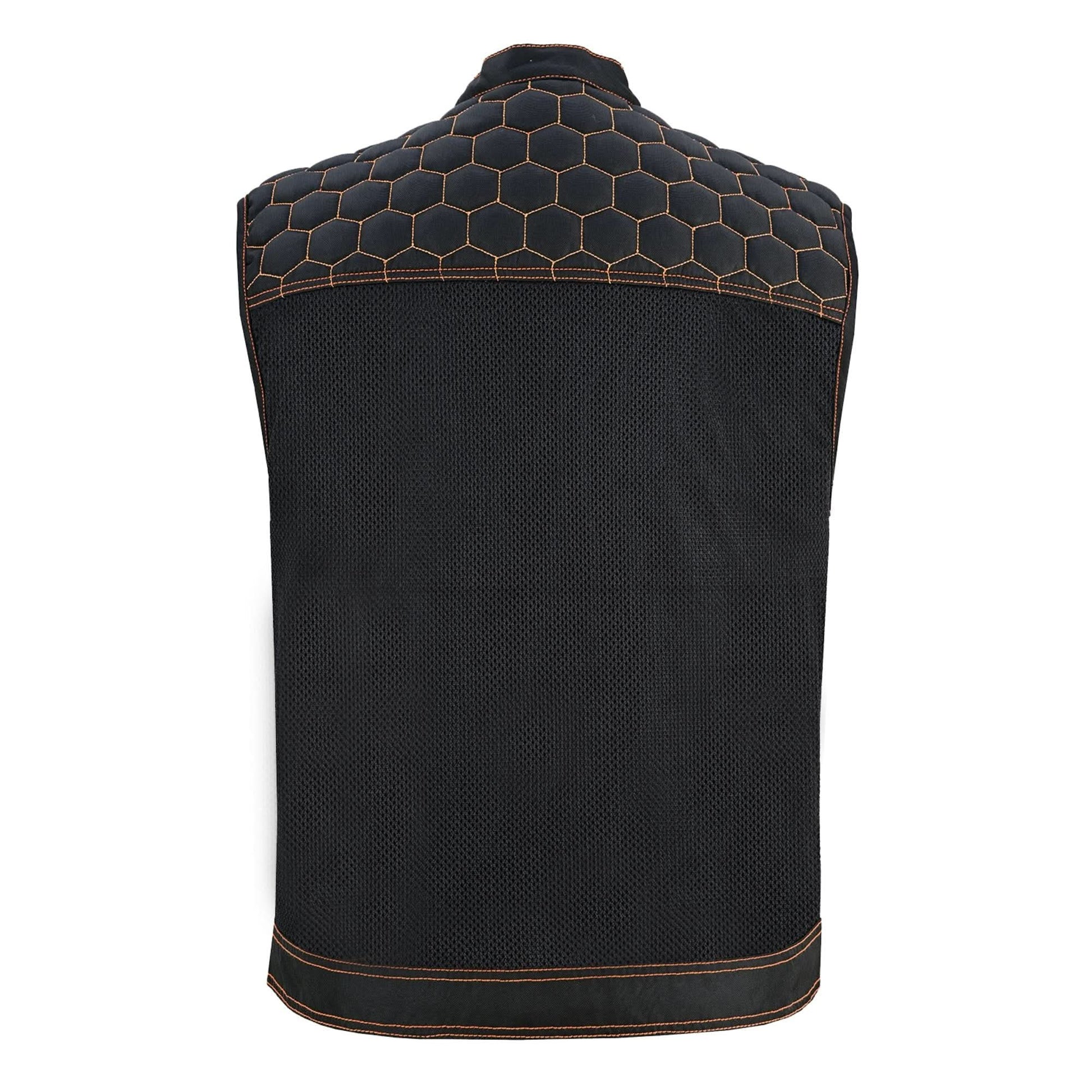 Night Tiger Menâ€™s Black Mesh Textile Vest with Orange Diamond Stitch Mens Textile Vests Renegade Classics