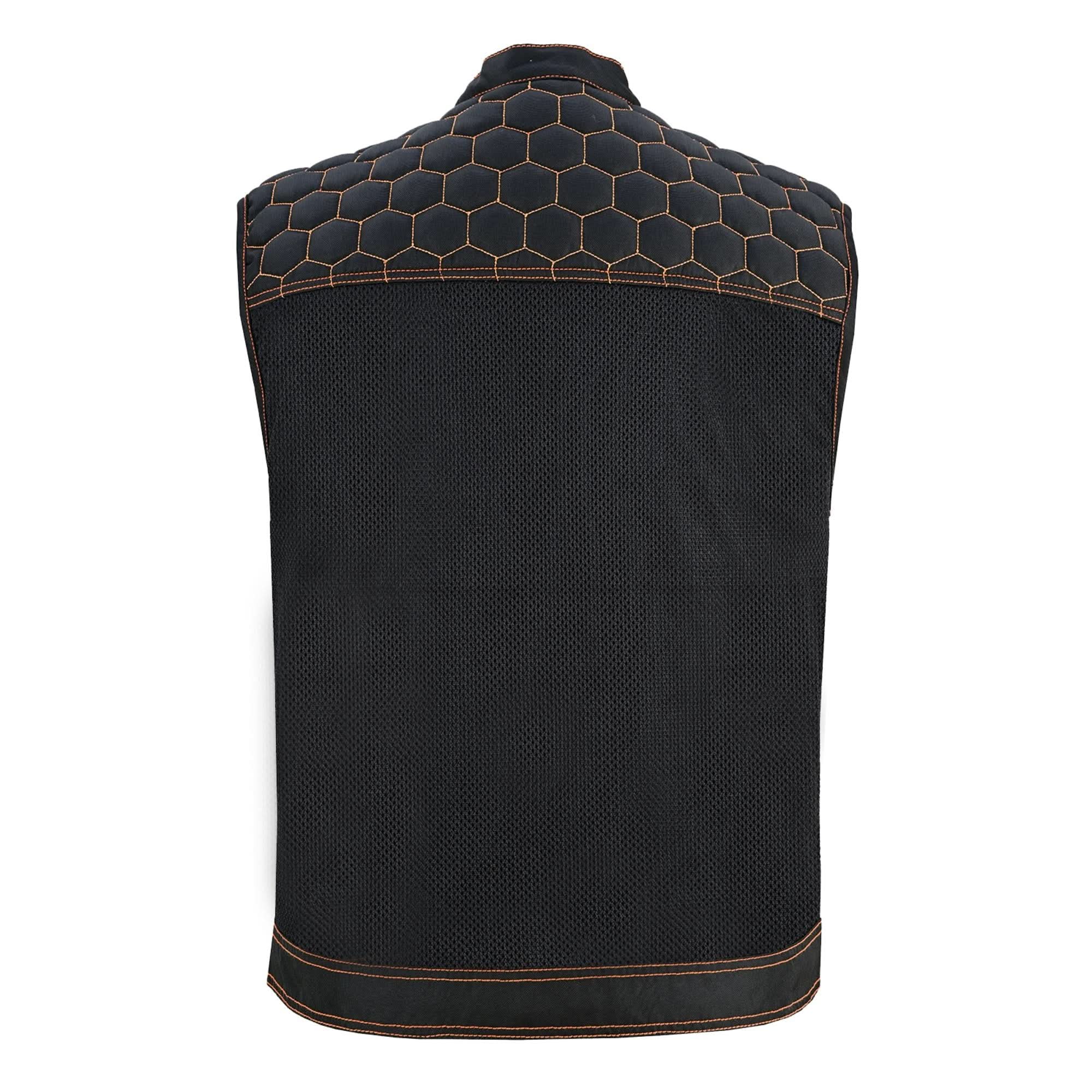Night Tiger Menâ€™s Black Mesh Textile Vest with Orange Diamond Stitch Mens Textile Vests Renegade Classics