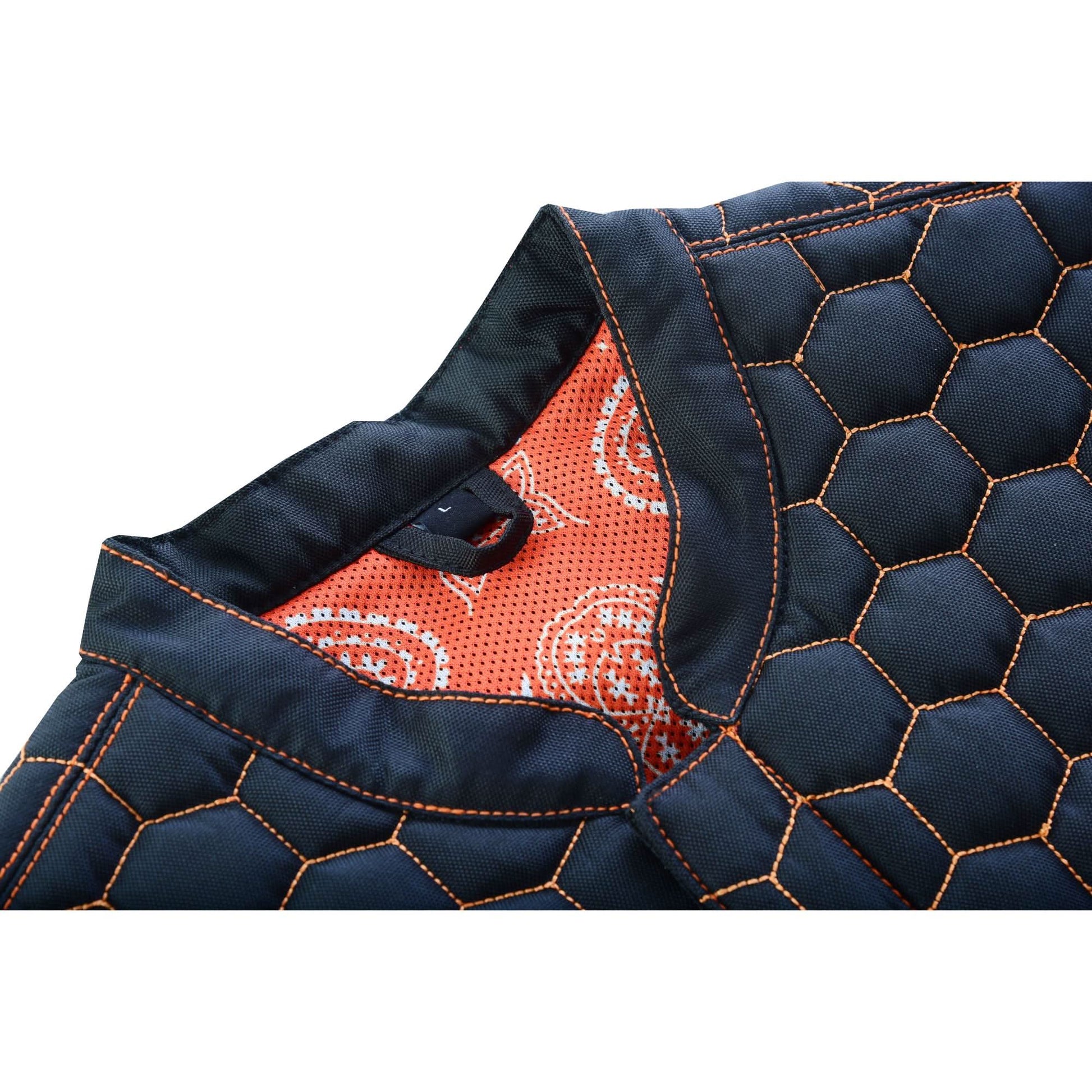 Night Tiger Menâ€™s Black Mesh Textile Vest with Orange Diamond Stitch Mens Textile Vests Renegade Classics