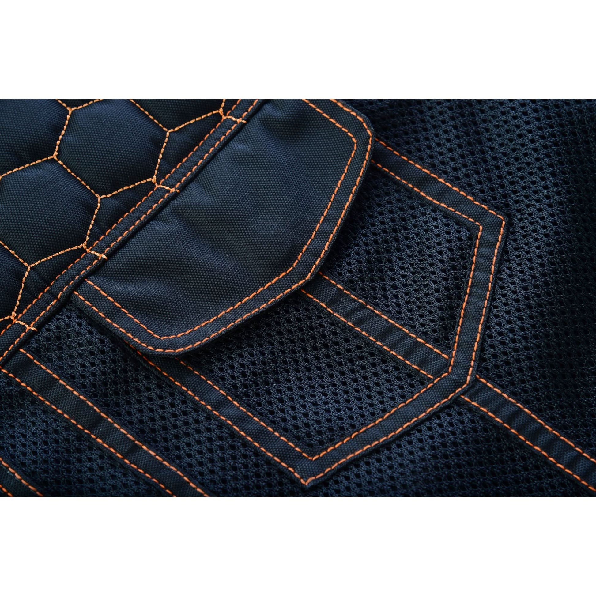 Night Tiger Menâ€™s Black Mesh Textile Vest with Orange Diamond Stitch Mens Textile Vests Renegade Classics