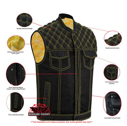 Nitro Rush Men's Black Mesh Textile Vest with Yellow Diamond Stitch