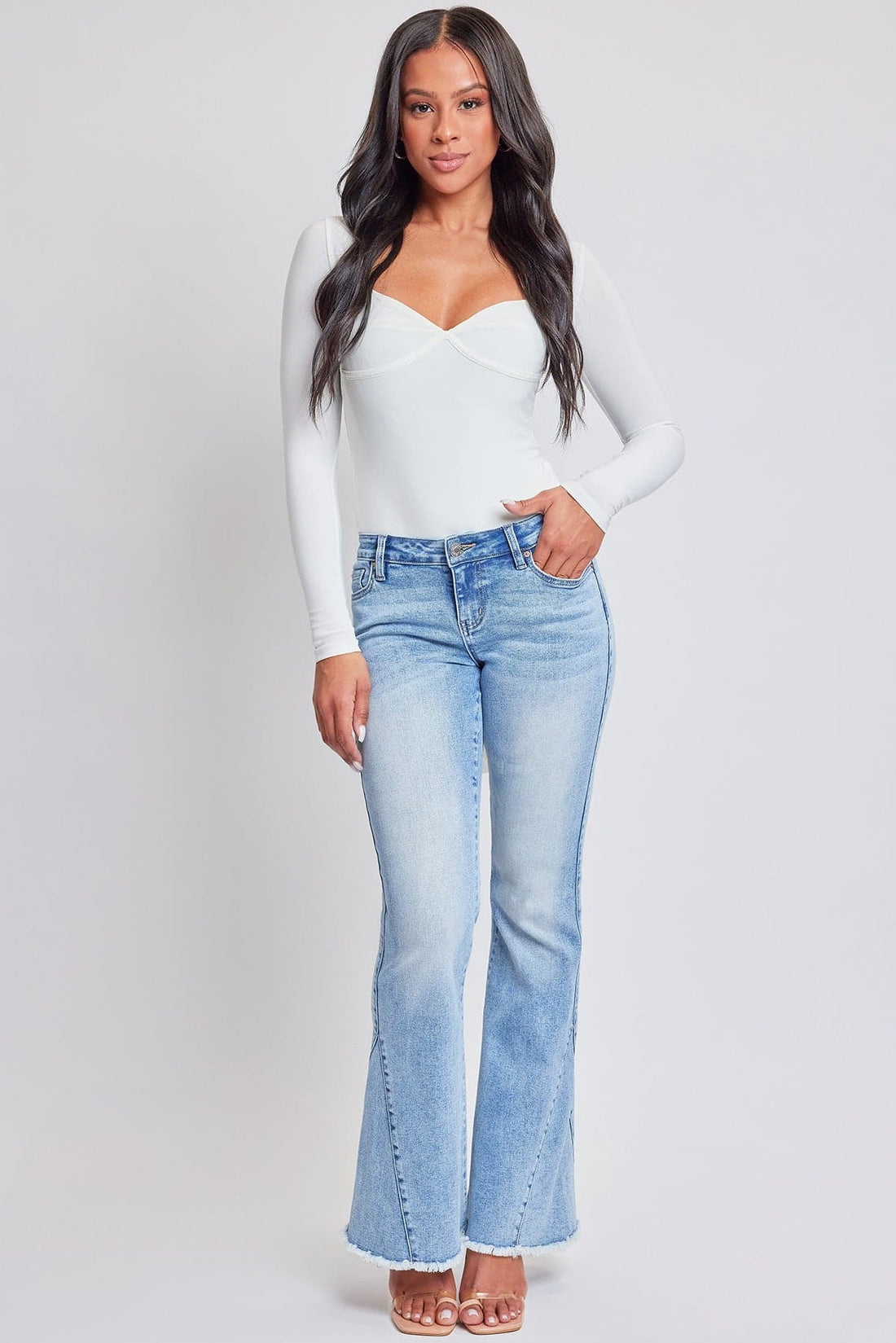 Women's Low Rise Fray Hem Flare Jeans