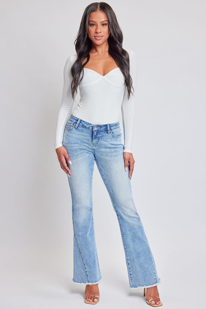 Women's Low Rise Fray Hem Flare Jeans
