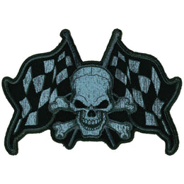 Hot Leathers Skull And Checkered Flags 4" Patch