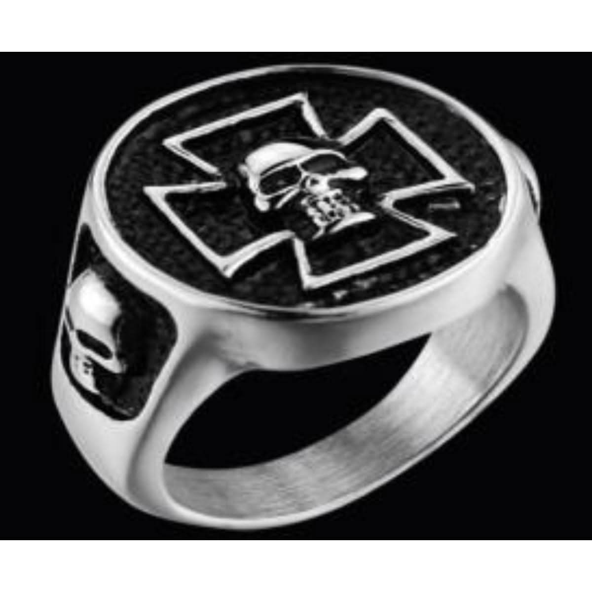 R121 Stainless Steel Iron Cross Skull Biker Ring Rings Renegade Classics