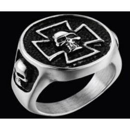 R121 Stainless Steel Iron Cross Skull Biker Ring Rings Renegade Classics