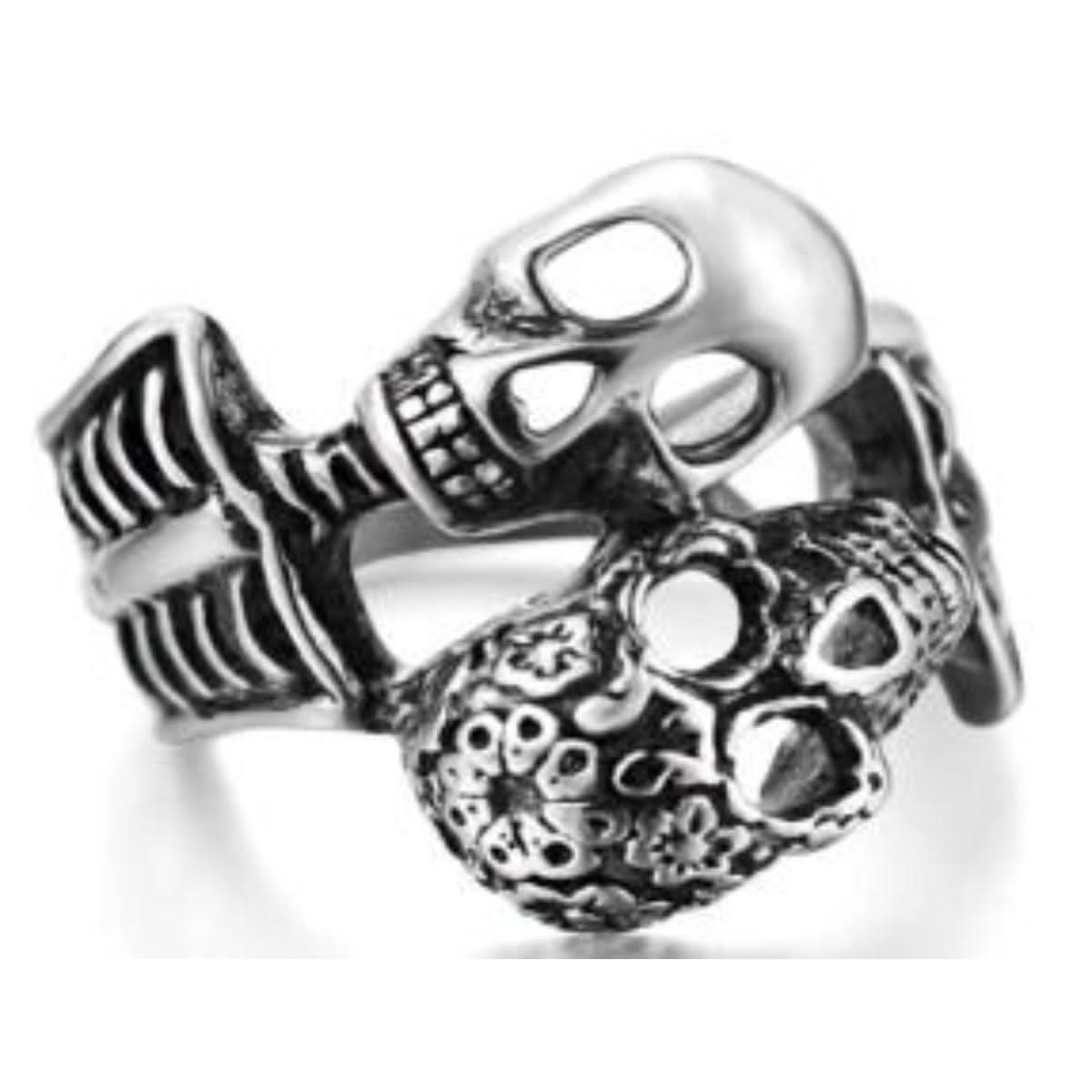 R126 Stainless Steel His And Her Skull Biker Ring Rings Renegade Classics