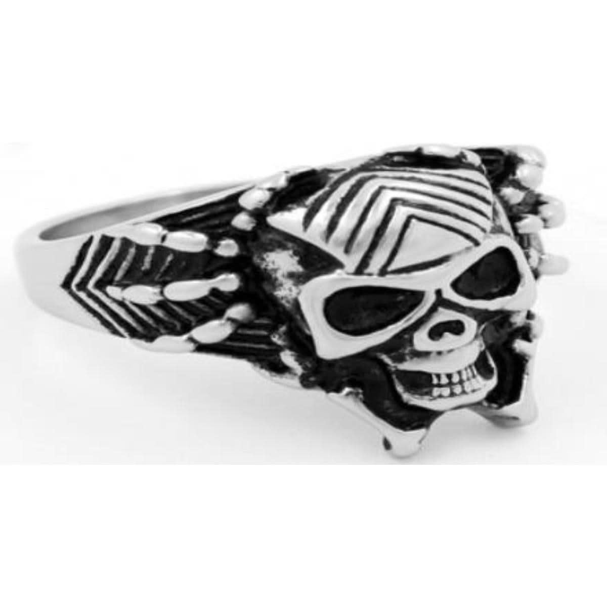 R136 Stainless Steel Web Face Skull Biker Ring Rings Renegade Classics